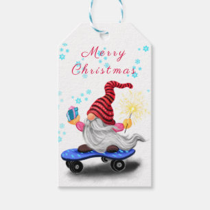 Weihnachtsgeschenke Tags Happy Skater Gnome mit Ge Geschenkanhänger