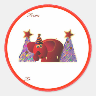 Weihnachtsgeschenke Tags: Roter Elefant Runder Aufkleber