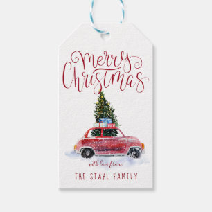 Weihnachtsgeschenke Tags - Vintages Rotes Auto Geschenkanhänger