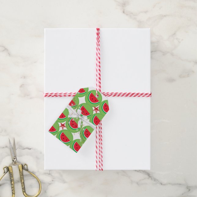 Weihnachtsgeschenke Tags Watermelon White Bow Geschenkanhänger (Mit Garn)