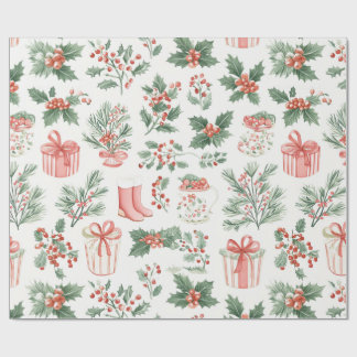 Weihnachtsgeschenke und Florale Grünpflanzen Geschenkpapier