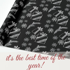 Weihnachtsgeschenke und Schnee in Schwarz und Weiß Geschenkpapier