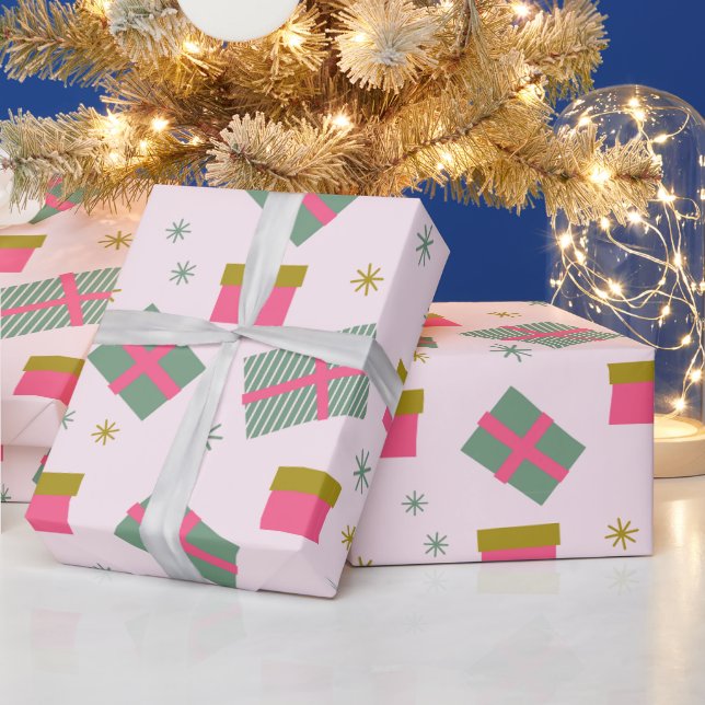 Weihnachtsgeschenke und Schneeflocken Moderne Weih Geschenkpapier (Feiertage)