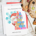 Weihnachtsgeschenke und Schneeflocken Niedliche Pe Feiertagskarte<br><div class="desc">Personalisierte Weihnachtskarte für Kinder .. vom Weihnachtsmann (bearbeitbar). Das Design zeigt eine niedliche Abbildung, wie der Weihnachtsmann aus einem Stapel Geschenkgeschenke herausguckt und mit Schneeflocken dekoriert. Die Vorlage ist für Sie Set, um alle Formulierungen an den Anzug anpassen. Es ist mit whimsical Typografie geschrieben und liest derzeit "fröhliche Weihnachten [Name(n)]...</div>