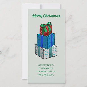 Weihnachtsgeschenke und Stille Nacht Feiertagskarte