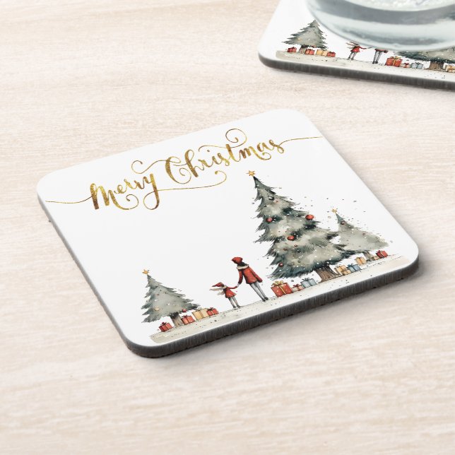 Weihnachtsgeschenke unter dem Baum Getränkeuntersetzer (Linke Seite)