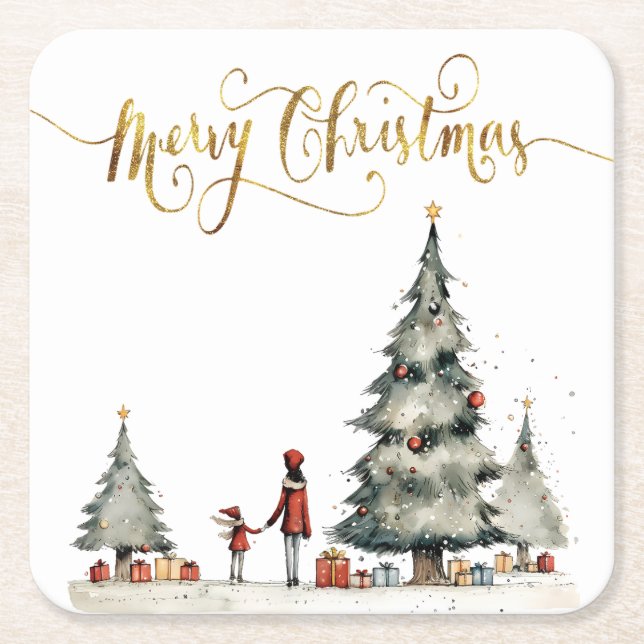 Weihnachtsgeschenke unter dem Baum Rechteckiger Pappuntersetzer (Vorderseite)