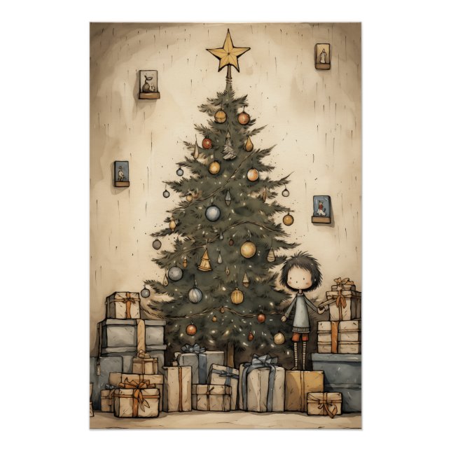 Weihnachtsgeschenke unter der BaumIllustration Poster (Vorderseite)
