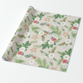 Weihnachtsgeschenke Wrap Creme Floral und Stars Geschenkpapier