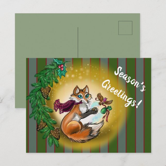 Weihnachtsgeschenkfox Feiertagspostkarte (Vorne/Hinten)