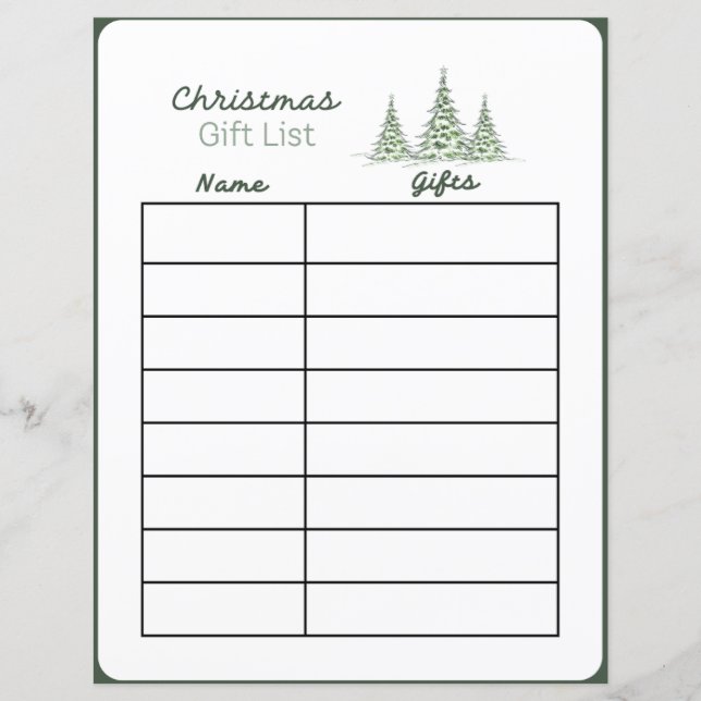 Weihnachtsgeschenkliste Planungsseite  (Vorderseite)