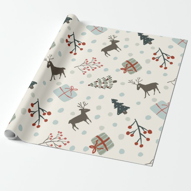 Weihnachtsgeschenkpapier mit Rentieren, Punkten Geschenkpapier (Ungerollt)