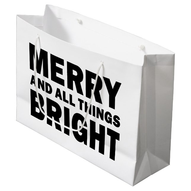 Weihnachtsgeschenktasche | Fröhlich & Alles Hell Große Geschenktüte (Vorderseite Schrägansicht)