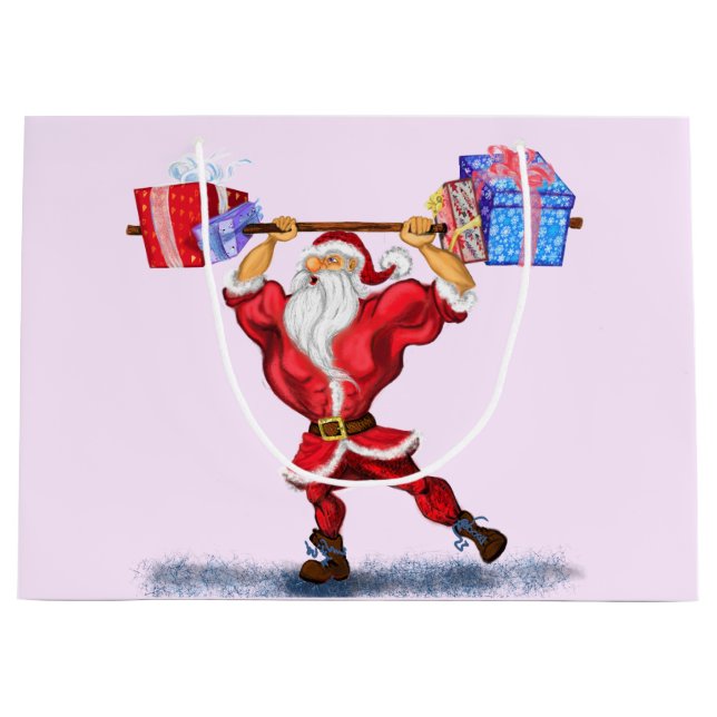 Weihnachtsgeschenktasche Funny Bodybuilder Santa Große Geschenktüte (Vorderseite)