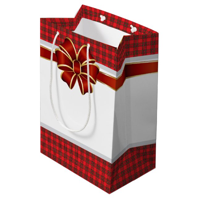 Weihnachtsgeschenktasche Kariert Bow Scottish Clas Mittlere Geschenktüte (Rückseite Schrägansicht)