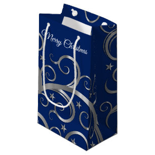 Weihnachtsgeschenktasche Majestic Wirbel Blau Kleine Geschenktüte