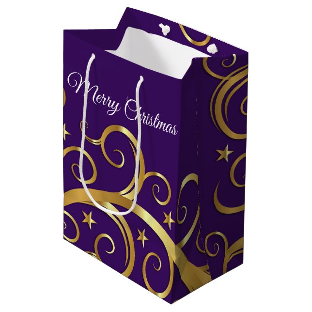 Weihnachtsgeschenktasche Majestic Wirbel Lila Mittlere Geschenktüte (Vorderseite Schrägansicht)