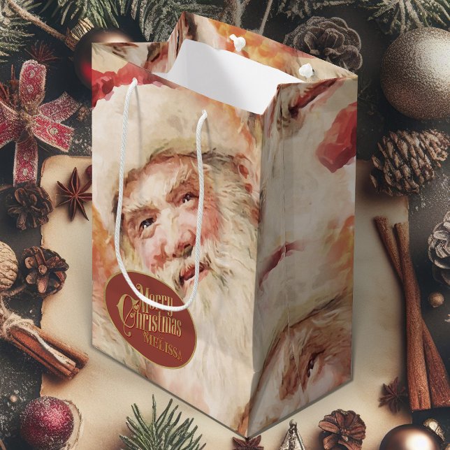 Weihnachtsgeschenktasche mit Vintagem Weihnachtsma Mittlere Geschenktüte (vintage Santa Claus Christmas gift bag)