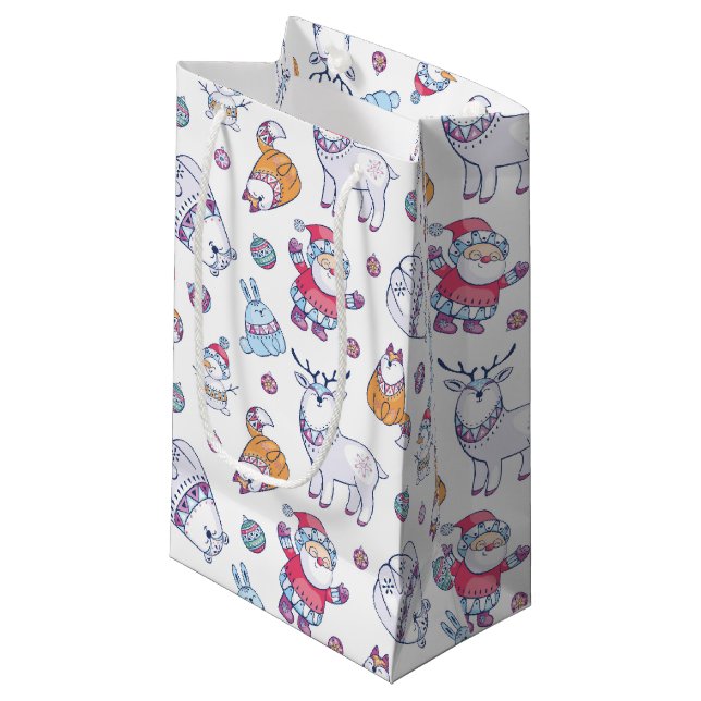 Weihnachtsgeschenktüten mit Weihnachtsmann und Win Kleine Geschenktüte (Vorderseite Schrägansicht)