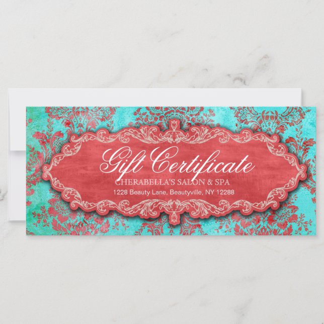 Weihnachtsgeschenkzertifikat Vintag Damask Salon b (Vorderseite)