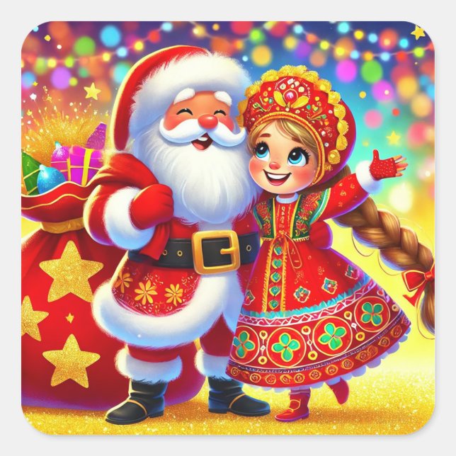 Weihnachtsgeschichten mit Weihnachtsgeschenk Quadratischer Aufkleber (Vorderseite)