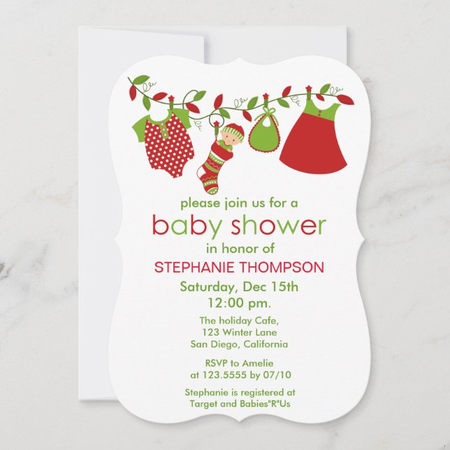 Weihnachtsgeschirrspüler Girl Babydusche Einladung (Vorderseite)