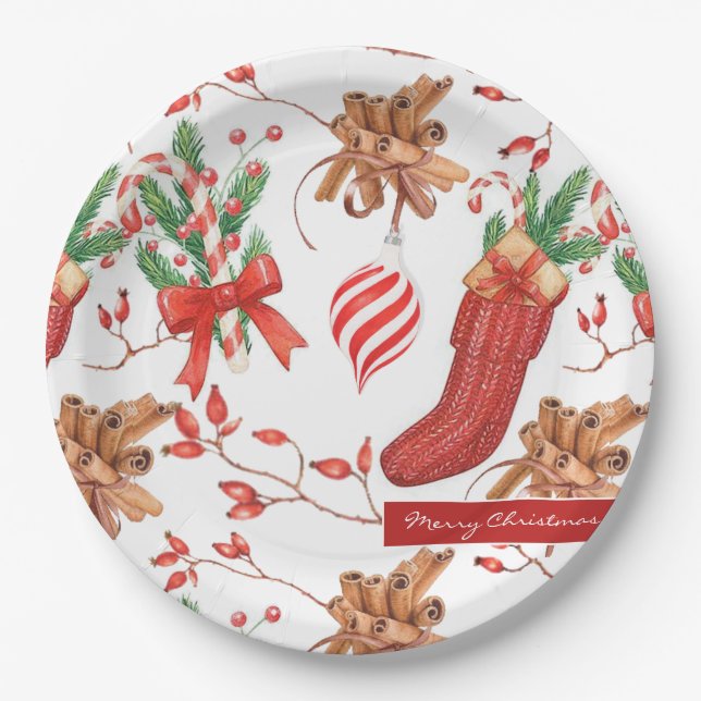 Weihnachtsgeschmack Zimt und Peppermint Muster Pappteller (Vorderseite)