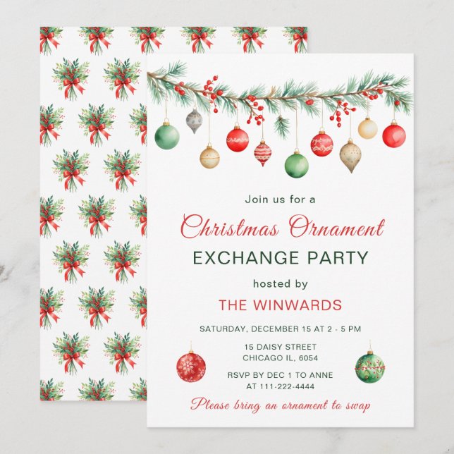 Weihnachtsgeschmuckbörse Party Garland Einladung (Vorne/Hinten)