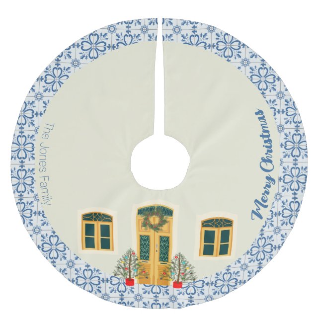 Weihnachtsgeschoss und portugiesische Fliesen Polyester Weihnachtsbaumdecke (Vorderseite)