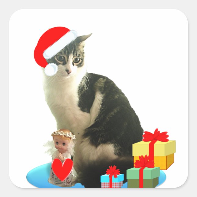 Weihnachtsgestaffel und niedlicher Engel Quadratischer Aufkleber (Vorderseite)