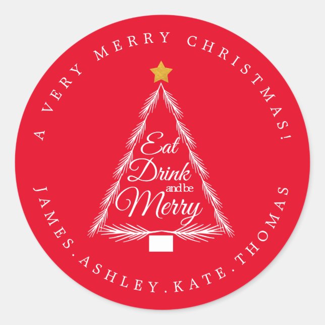 Weihnachtsgetränk Merry Name Roter Umschlag Aufkle Runder Aufkleber (Vorderseite)
