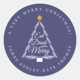 Weihnachtsgetränk Merry Navy Blue Umschlag Aufkleb Runder Aufkleber