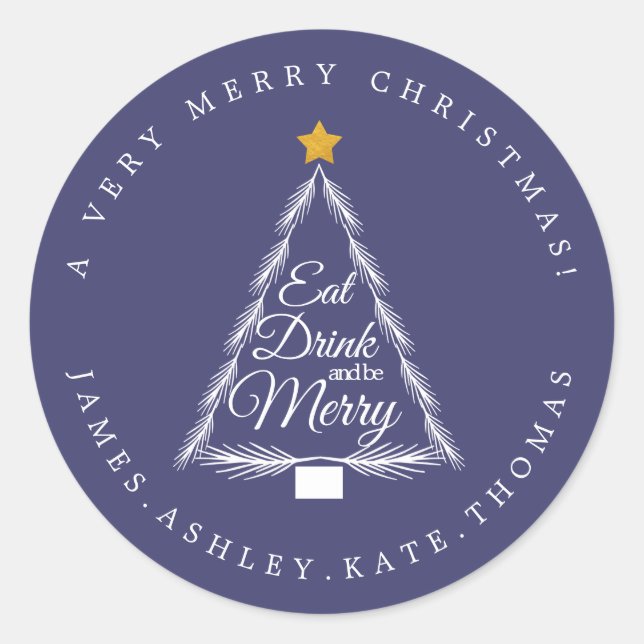Weihnachtsgetränk Merry Navy Blue Umschlag Aufkleb Runder Aufkleber (Vorderseite)