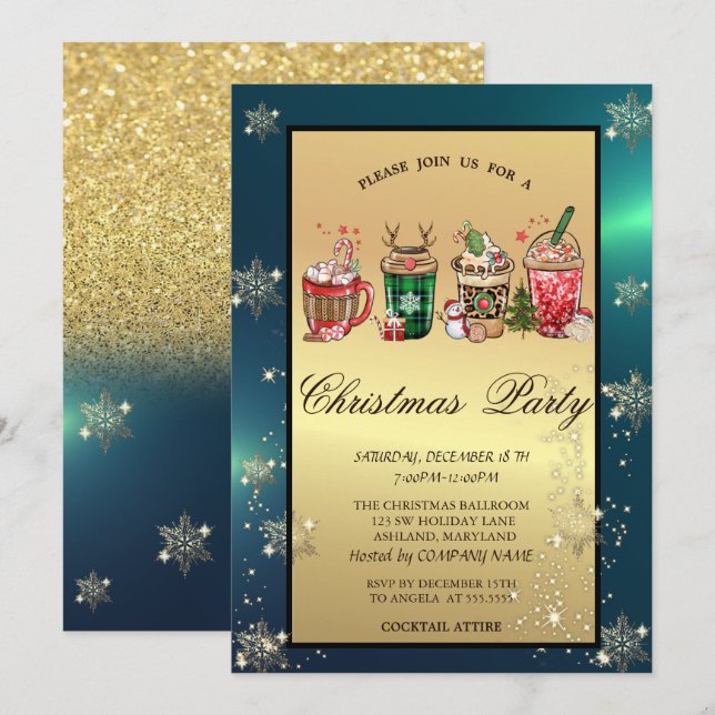 Weihnachtsgetränke Snowflakes Company Party Einladung (Vorne/Hinten)