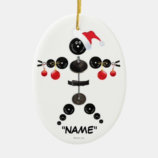 Weihnachtsgewichts-Lifting-Cartoon Keramik Ornament (Vorne)