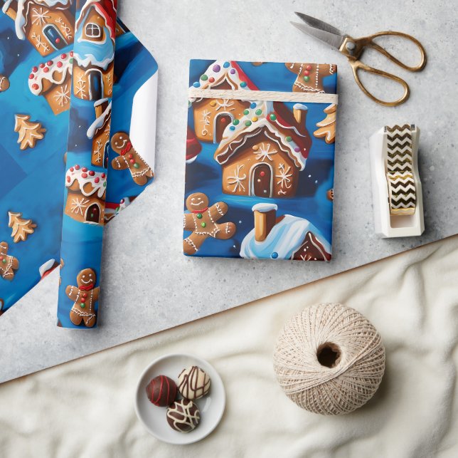 Weihnachtsginger Cookies Houses Trees Holiday Deko Geschenkpapier (Basteln)