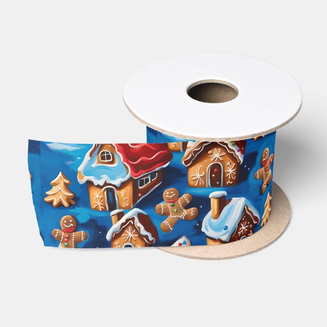 Weihnachtsginger Cookies Houses Trees Holiday Deko Satinband (Spule)