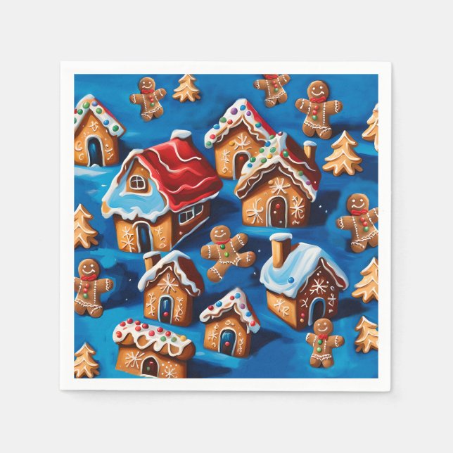 Weihnachtsginger Cookies Houses Trees Holiday Deko Serviette (Vorderseite)