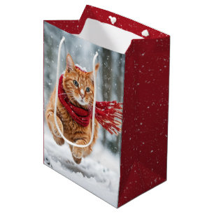 Weihnachtsginger-Katze in Schneeflocken Mittlere Geschenktüte