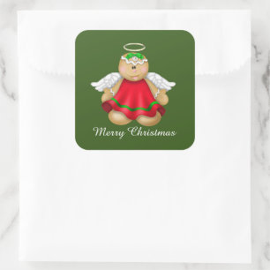Weihnachtsgingerbrot Angel Frohe Weihnachten Quadratischer Aufkleber