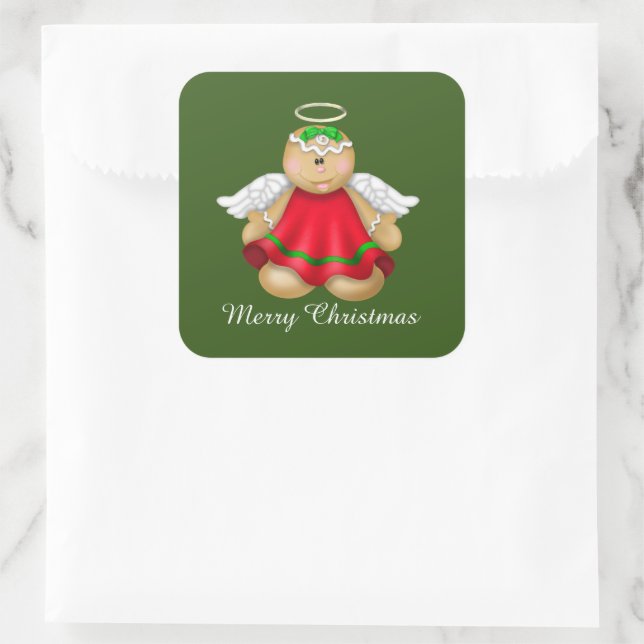 Weihnachtsgingerbrot Angel Frohe Weihnachten Quadratischer Aufkleber (Tasche)