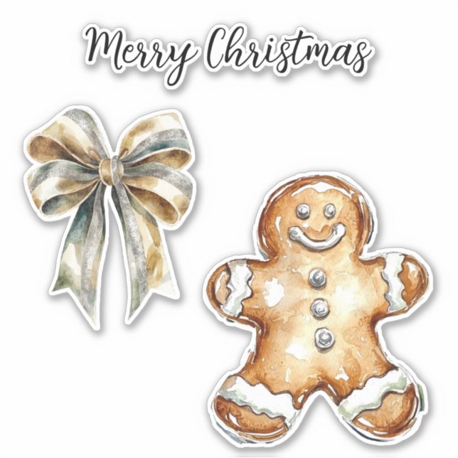 Weihnachtsgingerbrot Cookie Green Gold Bow Aufkleber (Vorderseite)