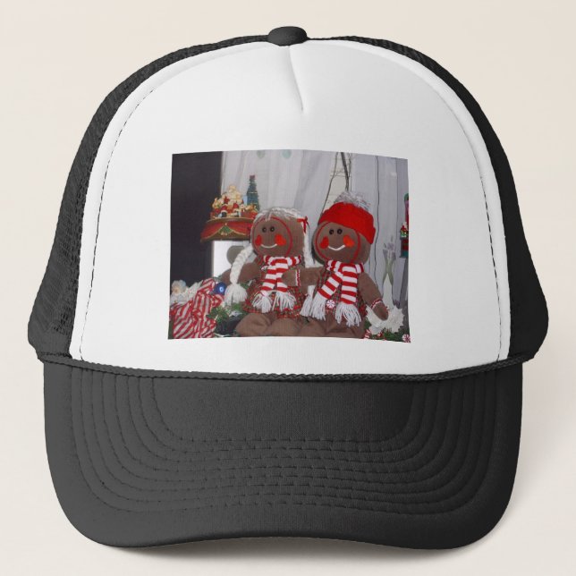 Weihnachtsgingerbrot Couple Plush gestopfte Tiere Truckerkappe (Vorderseite)