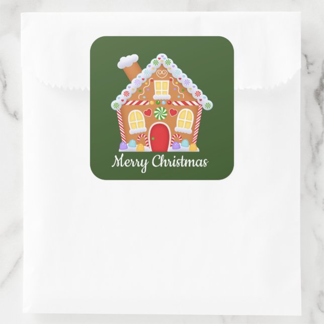 Weihnachtsgingerbrot hinzufügen Hausaufkleber Quadratischer Aufkleber (Tasche)