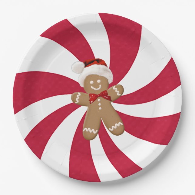 Weihnachtsgingerbrot Mann auf Peppermint Pappteller (Vorderseite)