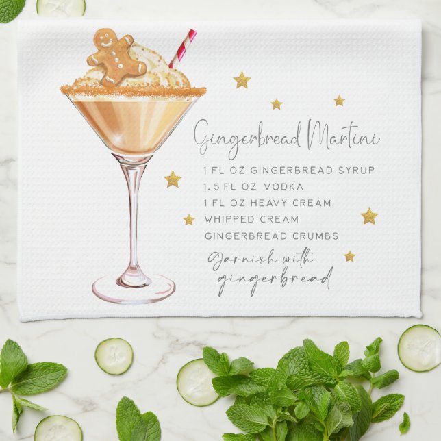 Weihnachtsgingerbrot Martini Rezept Wasserfarbe Geschirrtuch (Gefaltet)