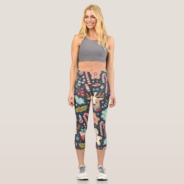 Weihnachtsgingerbrot Nahtloses Muster Capri Leggings (Vorderseite)