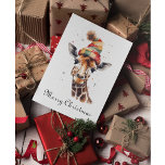 WeihnachtsGiraffe anpassbar Feiertagskarte<br><div class="desc">Aquarellmalerei einer Giraffe mit einem Strick Winterhut im Weihnachtsstil</div>