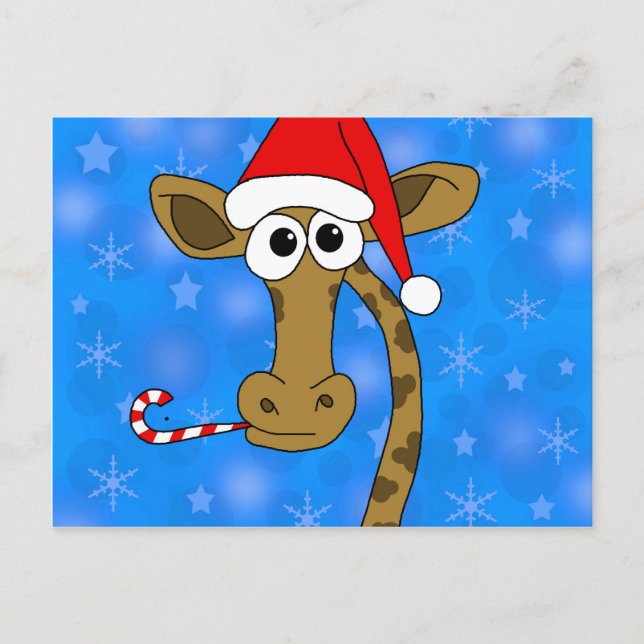 Weihnachtsgiraffe - blau feiertagspostkarte (Vorderseite)