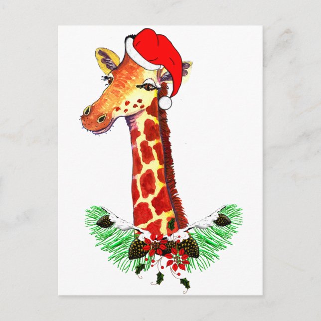 WeihnachtsGiraffe Feiertagspostkarte (Vorderseite)